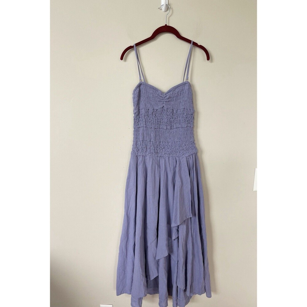 Free People Dress Midi Women Blue Drop Waist Cotton Boho Vacay Preppy Sz XS NWT - Picture 2 of 11